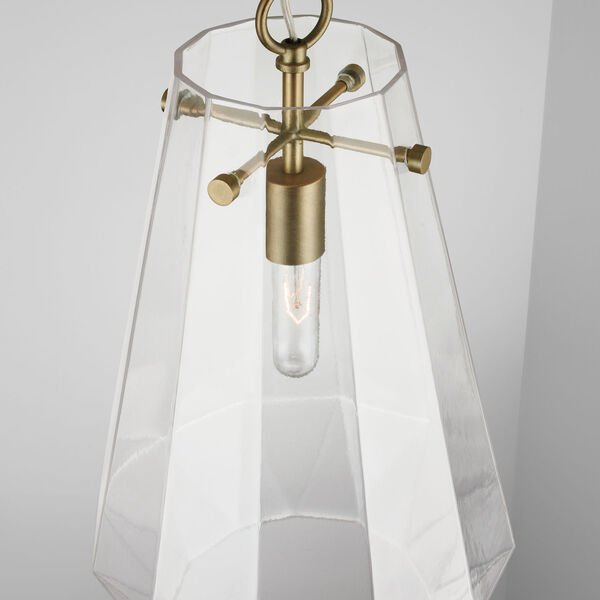 Aged Brass One-Light Pendant with Clear Prismatic Glass, image 3