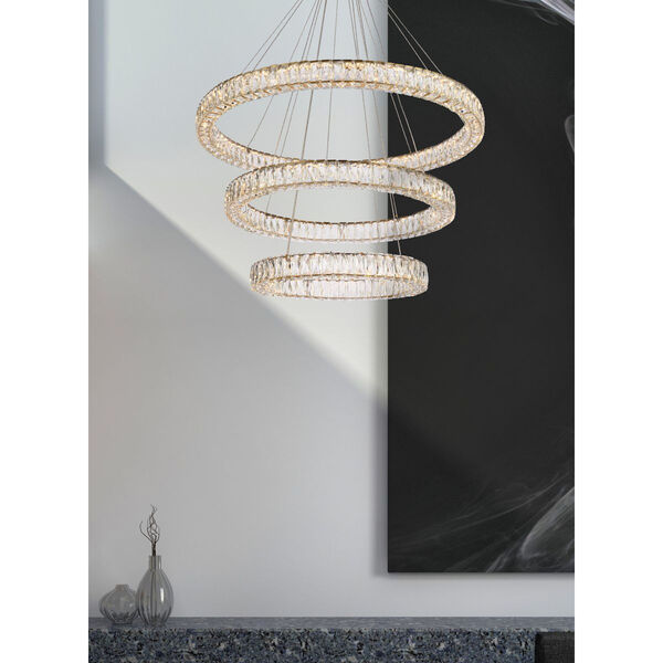 Monroe Gold 41-Inch Integrated LED Triple Ring Chandelier, image 2