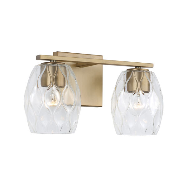 Lucas Aged Brass Two-Light Vanity with Wavy Embossed Glass, image 1