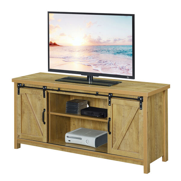 Blake Barn Door TV Stand with Shelves and Sliding Cabinets for TVs up to 60 Inches in English Oak, image 2