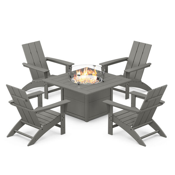Slate Grey Adirondack Chair Conversation Set with Fire Pit Table, 5-Piece, image 1