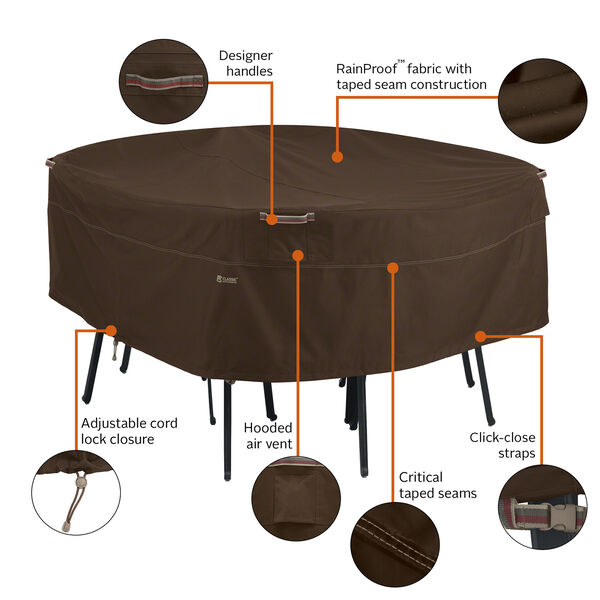 Birch Dark Cocoa Large RainProof Round Patio Table and Chair Set Cover, image 4