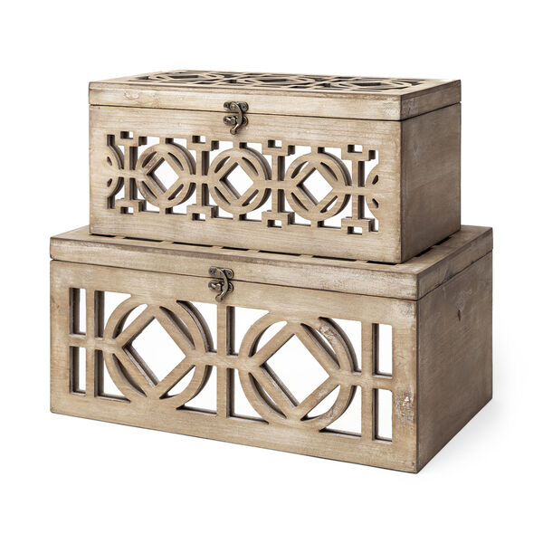Estooki Whitewash Wood Mirrored Decorative Box, Set of Two, image 1