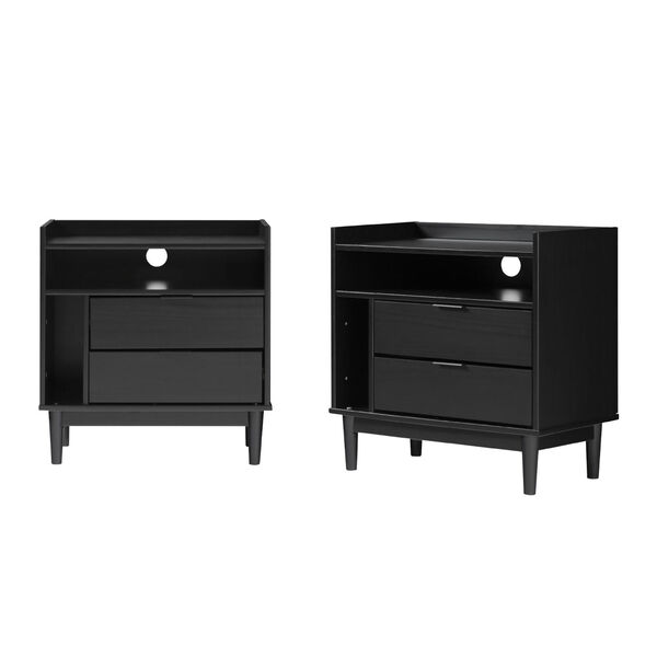 Lee Black Solid Wood Two-Drawer Night Stand with Gallery, Set of Two, image 4