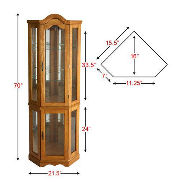 Oak Lighted Corner Curio Cabinet, image 3