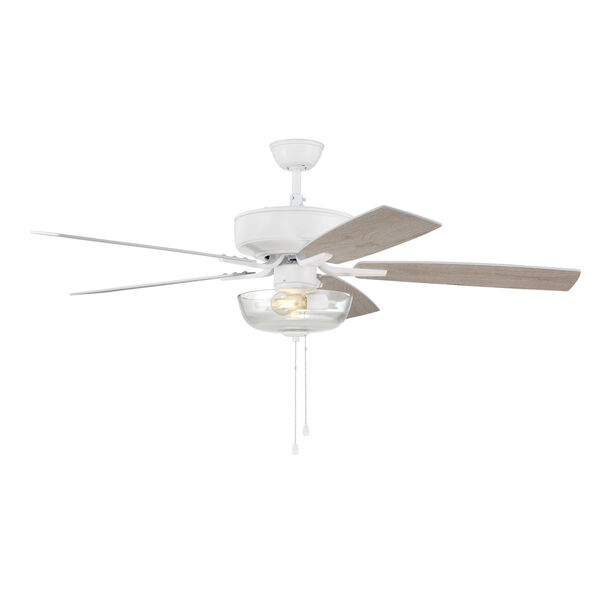 Pro Plus White 52-Inch Two-Light Ceiling Fan with Clear Glass Bowl Shade, image 5