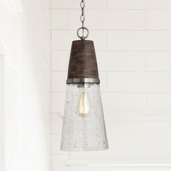 Connor Black Wash and Matte Nickel One-Light Mini Pendant with Clear Stone Seeded Glass, image 2
