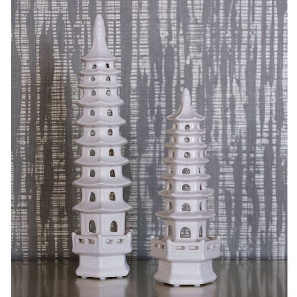 Pagoda White 18-Inch Decorative Object, Set of Two, image 2