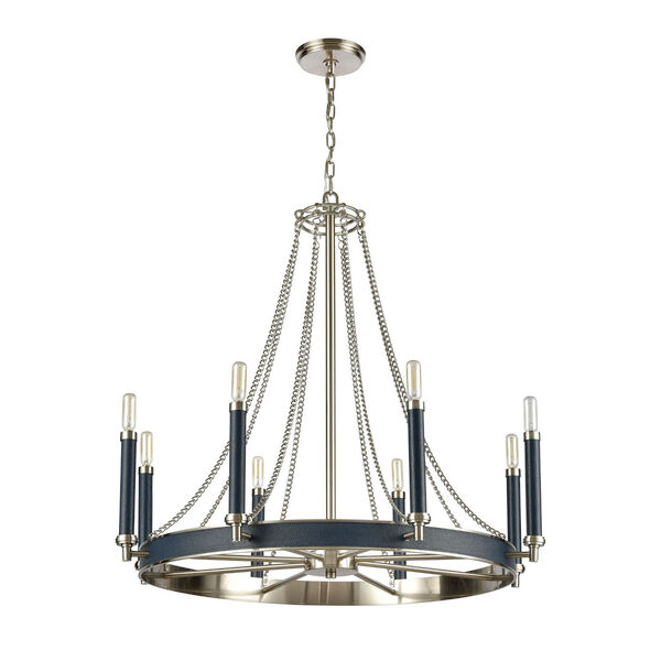 Avenue Satin Nickel and Navy Blue Eight-Light Chandelier, image 2