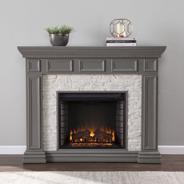Dakesbury Gray Faux Stone Electric Fireplace, image 1