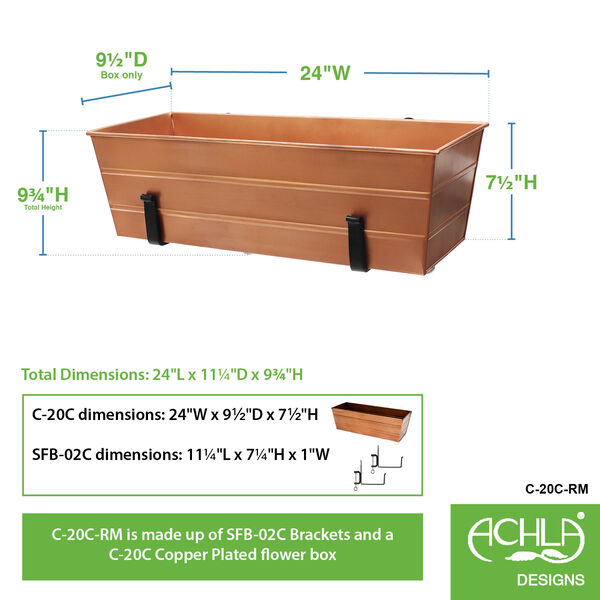 Copper Plated 24-Inch Flower Box with Clamp-On Bracket, image 4