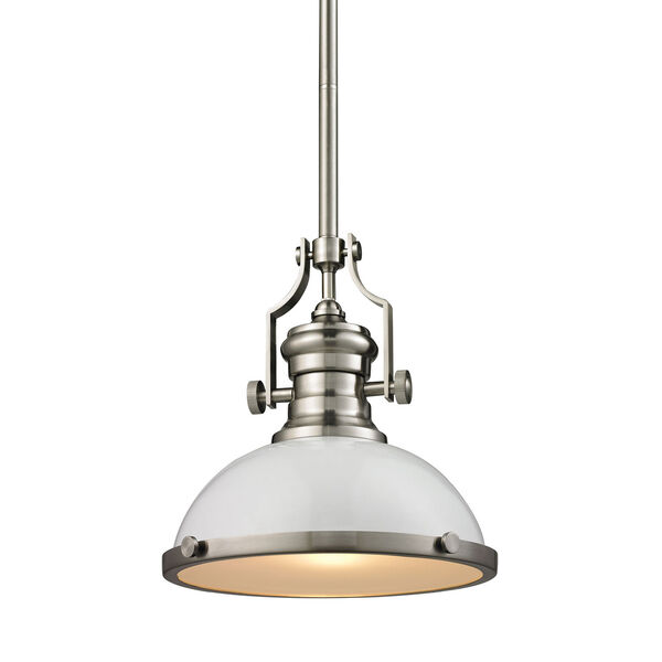 Chadwick Satin Nickel 13-Inch One-Light Pendant with White Shade, image 1