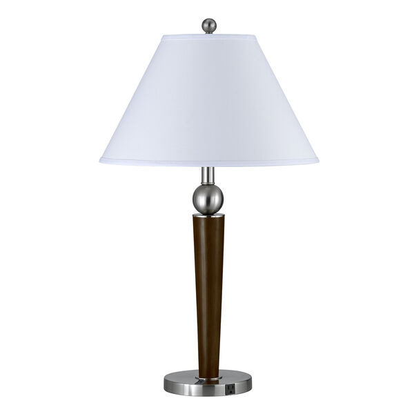 Hotel Brushed Steel and Espresso Two-Light Desk Lamp with Outlet, image 1