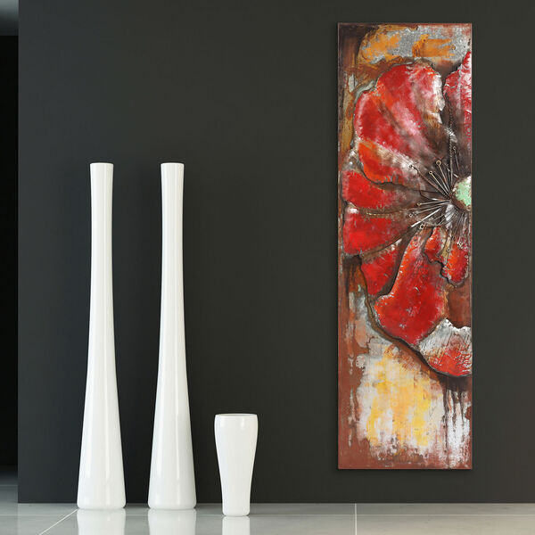 Red Poppy Detail Mixed Media Iron Hand Painted Dimensional Wall Art, image 4