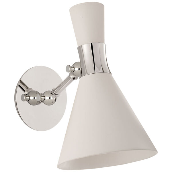 Liam Small Articulating Sconce in Polished Nickel with Matte White Shade by Studio VC, image 1