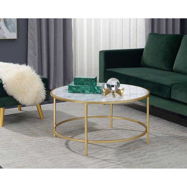 Gold Coast White Faux Marble Round Coffee Table, image 3