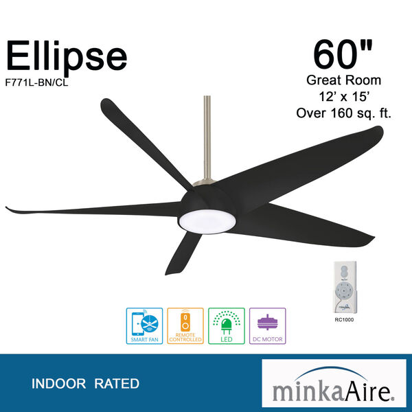 Ellipse Brushed Nickel with Coal 60-Inch LED Smart Ceiling Fan, image 5