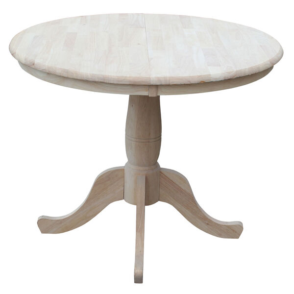 Unfinished 36-Inch Round Extension Dining Table with 12-Inch Leaf, image 1