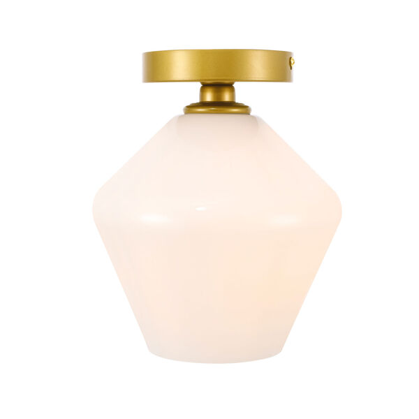 Gene Brass Eight-Inch One-Light Flush Mount with Frosted White Glass, image 1