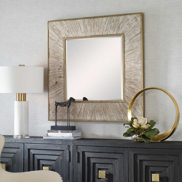 Wharton Aged Gold and WHitewashed 42 x 42-Inch Square Wall Mirror, image 4