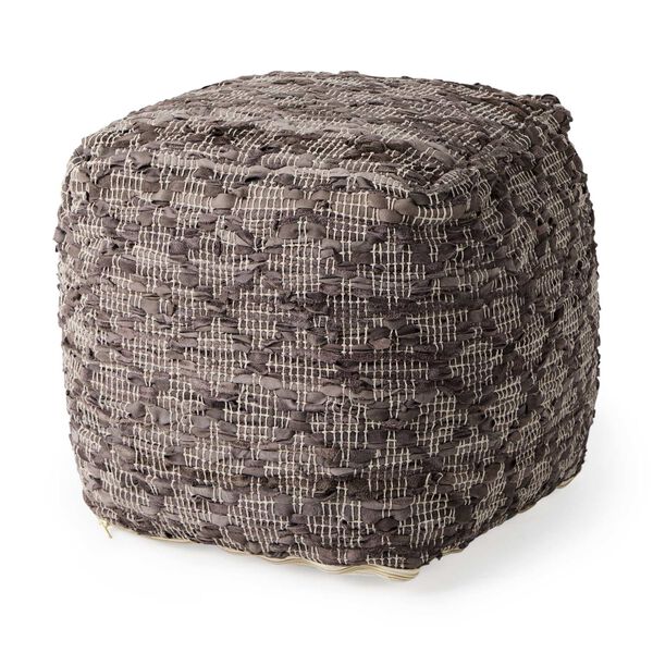 Falguni Gray Leather and Cotton Patterned Pouf, image 1
