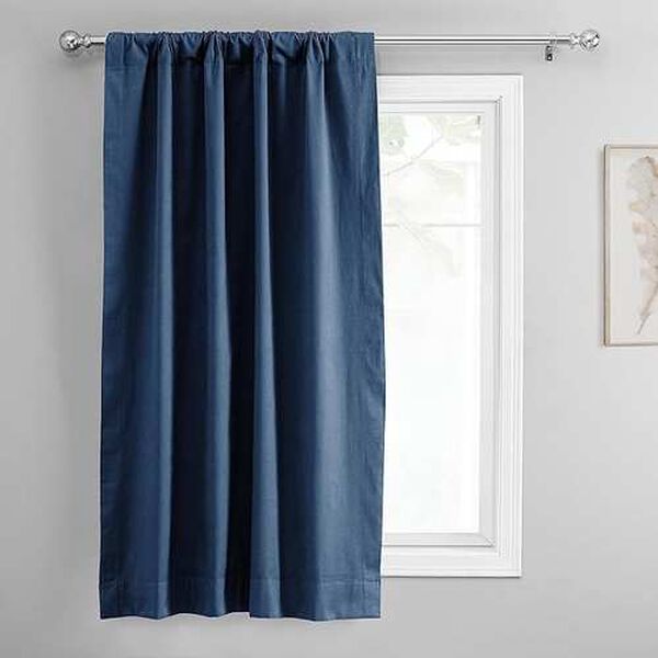Dark Blue Solid Cotton Tie-Up Window Shade Single Panel, image 3