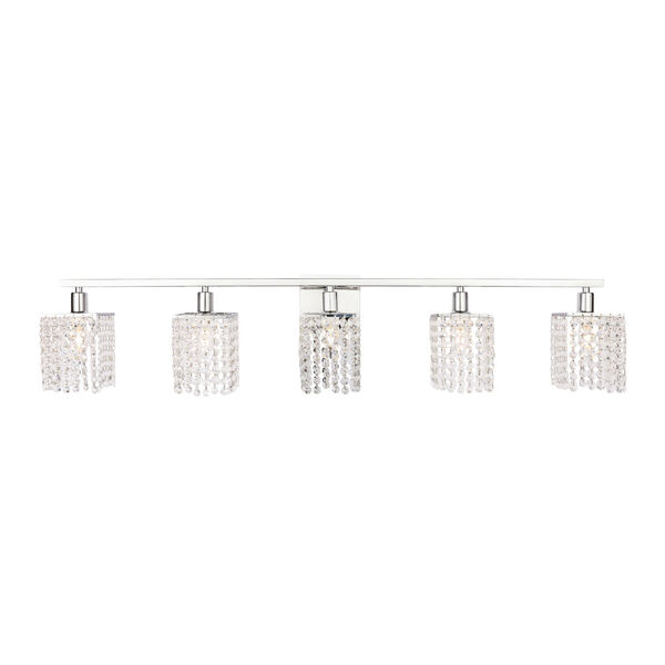 Phineas Chrome Five-Light Bath Vanity with Clear Crystals, image 1