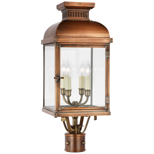 Suffork Post Lantern in Natural Copper with Clear Glass by Chapman and Myers, image 1