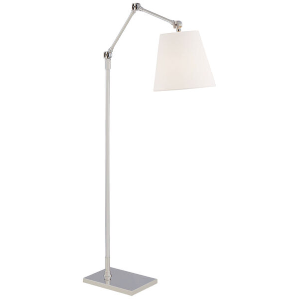 Graves Articulating Floor Lamp in Polished Nickel with Linen Shade by Suzanne Kasler, image 1