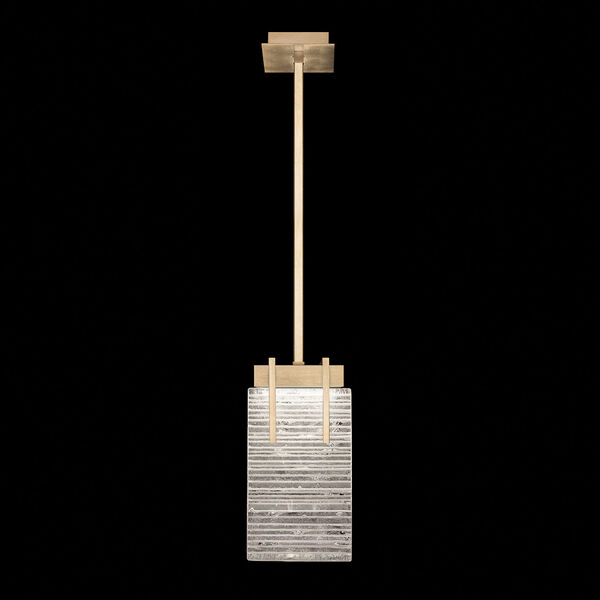 Terra Gold 15-Inch Two-Light Rectangular LED Mini Pendant with Rake Cast Glass, image 1