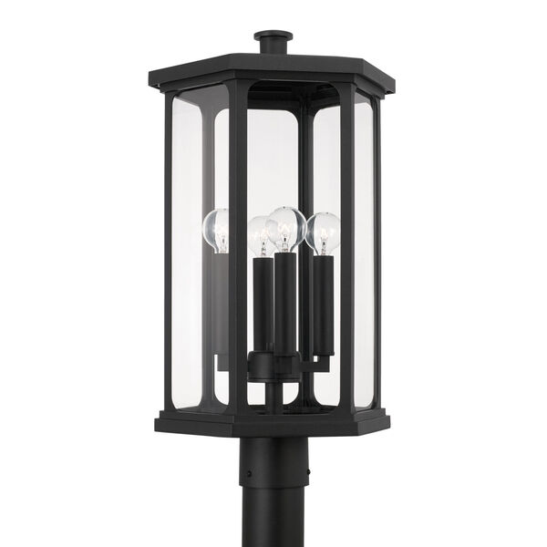 Walton Black Outdoor Four-Light Post Lantern with Clear Glass, image 1