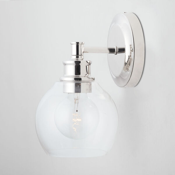 Mid-Century Polished Nickel One-Light Sconce with Clear Glass, image 3