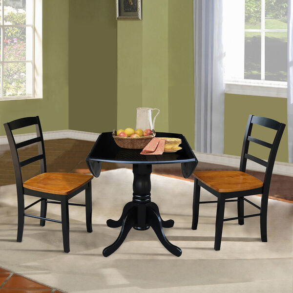 Black 42-Inch Dual Drop Leaf Dining Table with Black and Cherry Two Ladder Back Dining Chair, Three-Piece, image 6