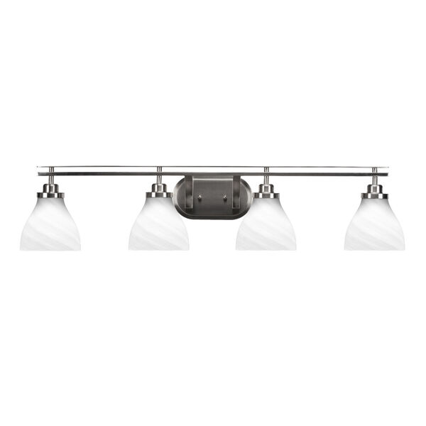 Odyssey Brushed Nickel Four-Light Bath Vanity with Six-Inch White Marble Glass Shade, image 1