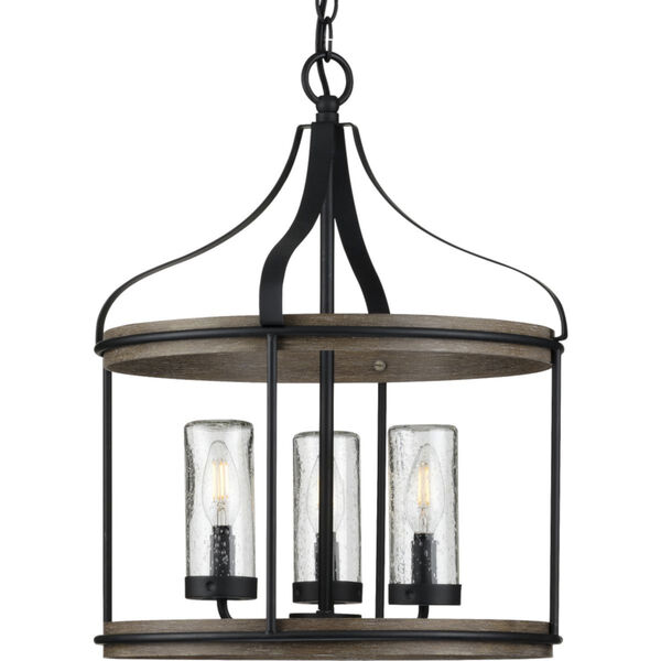 Brenham Matte Black 16-Inch Three-Light Outdoor Pendant with Clear Seeded Shade, image 1