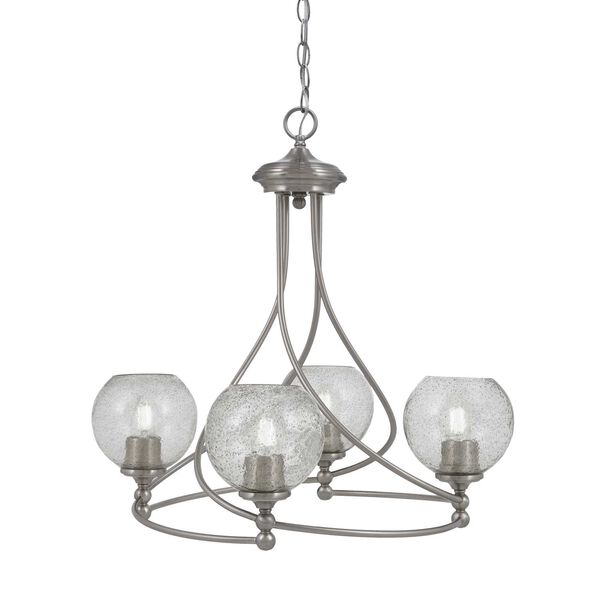 Capri Brushed Nickel Four-Light Chandelier with Smoke Round Bubble Glass, image 1