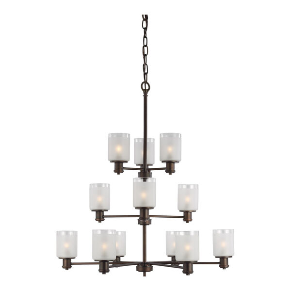 Norwood Bronze 12-Light Chandelier with Clear Highlighted Satin Etched Shade, image 1