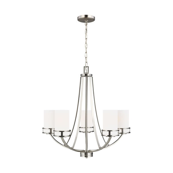 Robie Brushed Nickel Five-Light Chandelier with Etched White Inside Shade, image 1