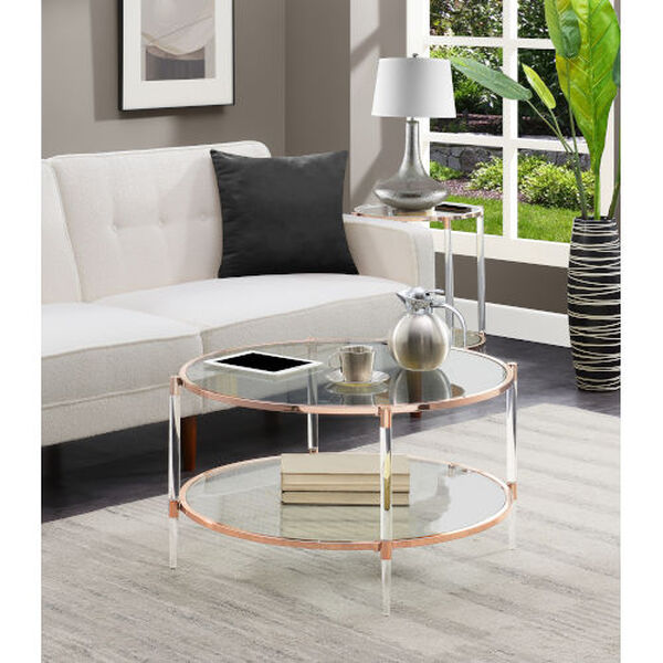Royal Crest Rose Gold 2-Tier Acrylic Glass Coffee Table, image 2