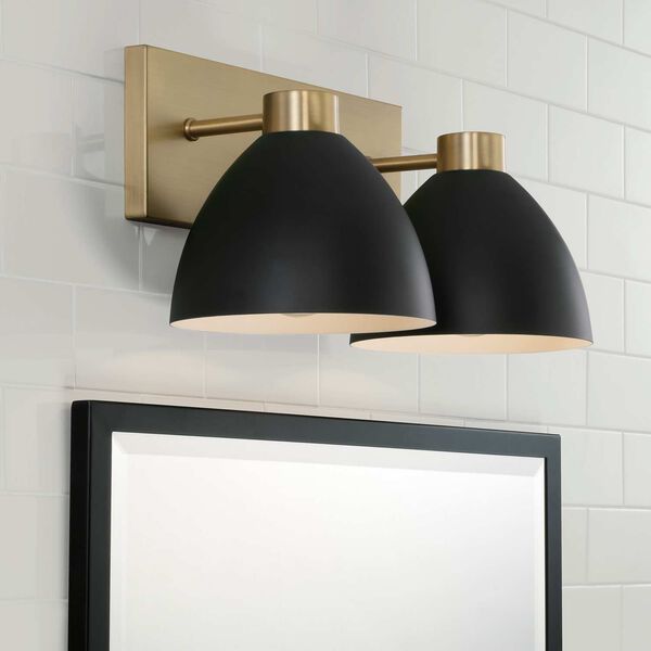 Ross Aged Brass and Black Two-Light Bath Vanity, image 2