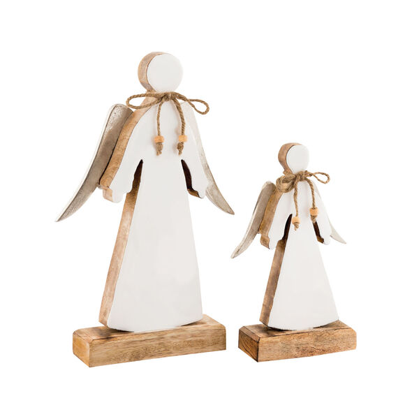 Winter White Enamel and Silver 13-Inch White Angel, Set of 2, image 2