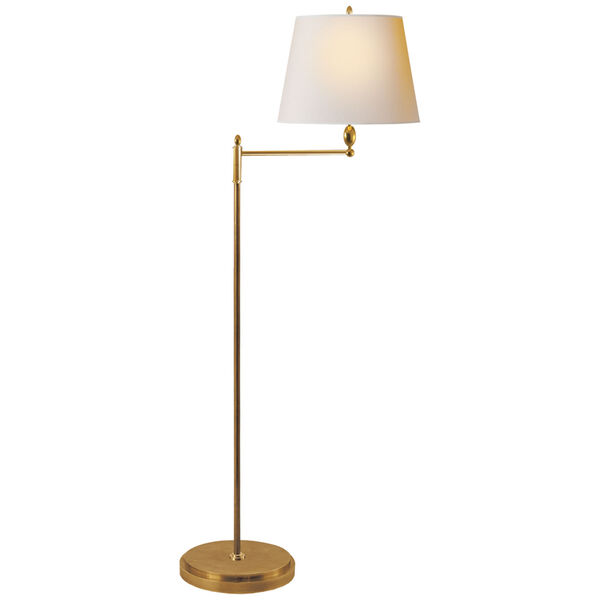 Paulo Floor Light in Hand-Rubbed Antique Brass with Natural Paper Shade by Thomas O'Brien, image 1