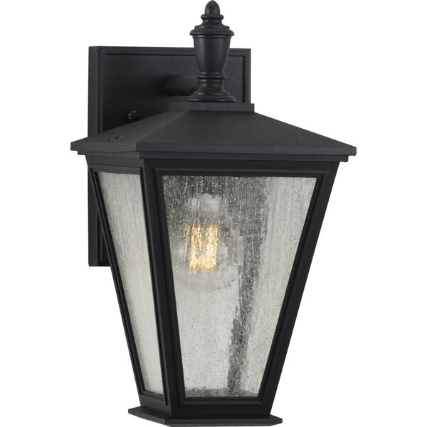 Cardiff Textured Black Seven-Inch One-Light Outdoor Wall Sconce with Clear and Etched White Shade, image 3
