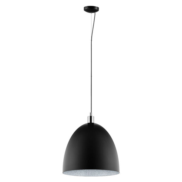 Mareperla Matte Black One-Light Pendant with Black Exterior with Chrome Trim and Grey Sand Interior Metal Shade, image 1