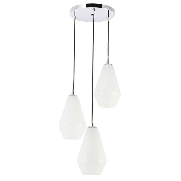 Gene Chrome Three-Light Pendant with Frosted White Glass, image 3