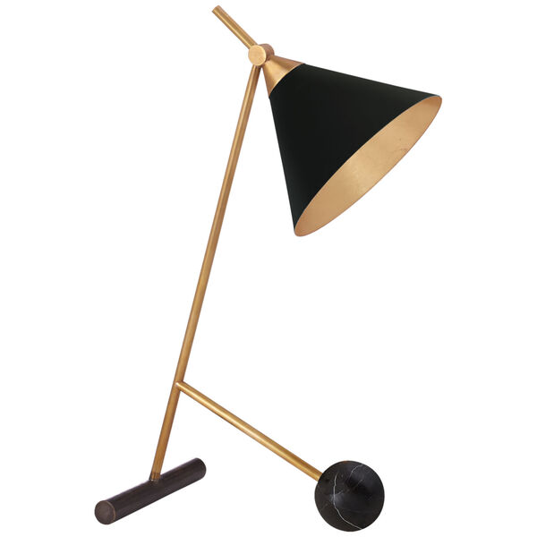 Cleo Table Lamp in Bronze and Antique-Burnished Brass with Black Shade by Kelly Wearstler, image 1