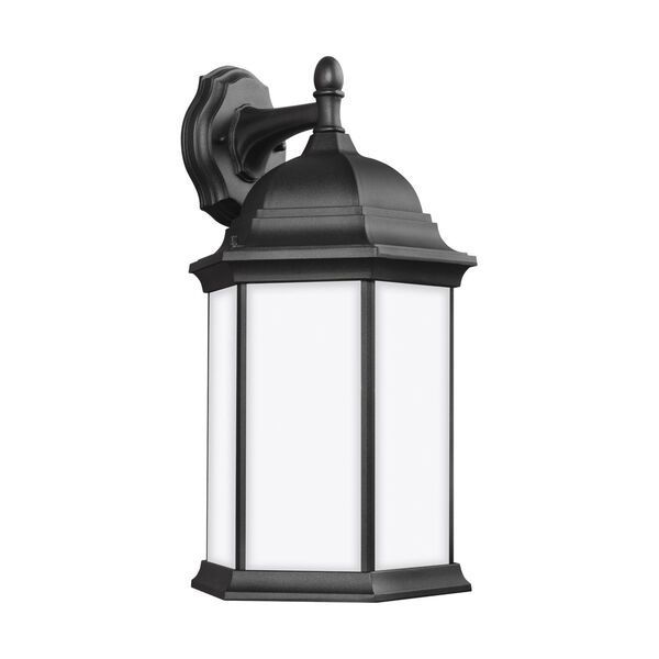 Sevier Black One-Light Outdoor Downlight Large Wall Sconce with Satin Etched Shade, image 1