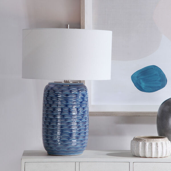 Sedna Blue and Brushed Nickel One-Light Table Lamp with Round Hardback Drum Shade, image 3