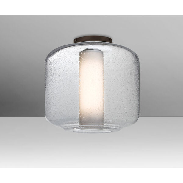 Niles Bronze One-Light Flush Mount With Clear Bubble and Opal Glass, image 1