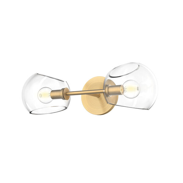 Willow Brushed Gold Two-Light Wall Sconce with Clear Glass, image 1